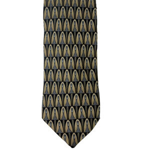 Vtg Louis Roth Mens Silk Tie 1980s Geometric Art Deco Pattern Black Gold 4" Wide